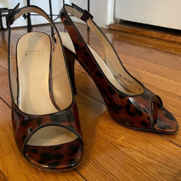 Stuart Weitzman Leopard Patent Slingback Heels - Picture 5 of 10